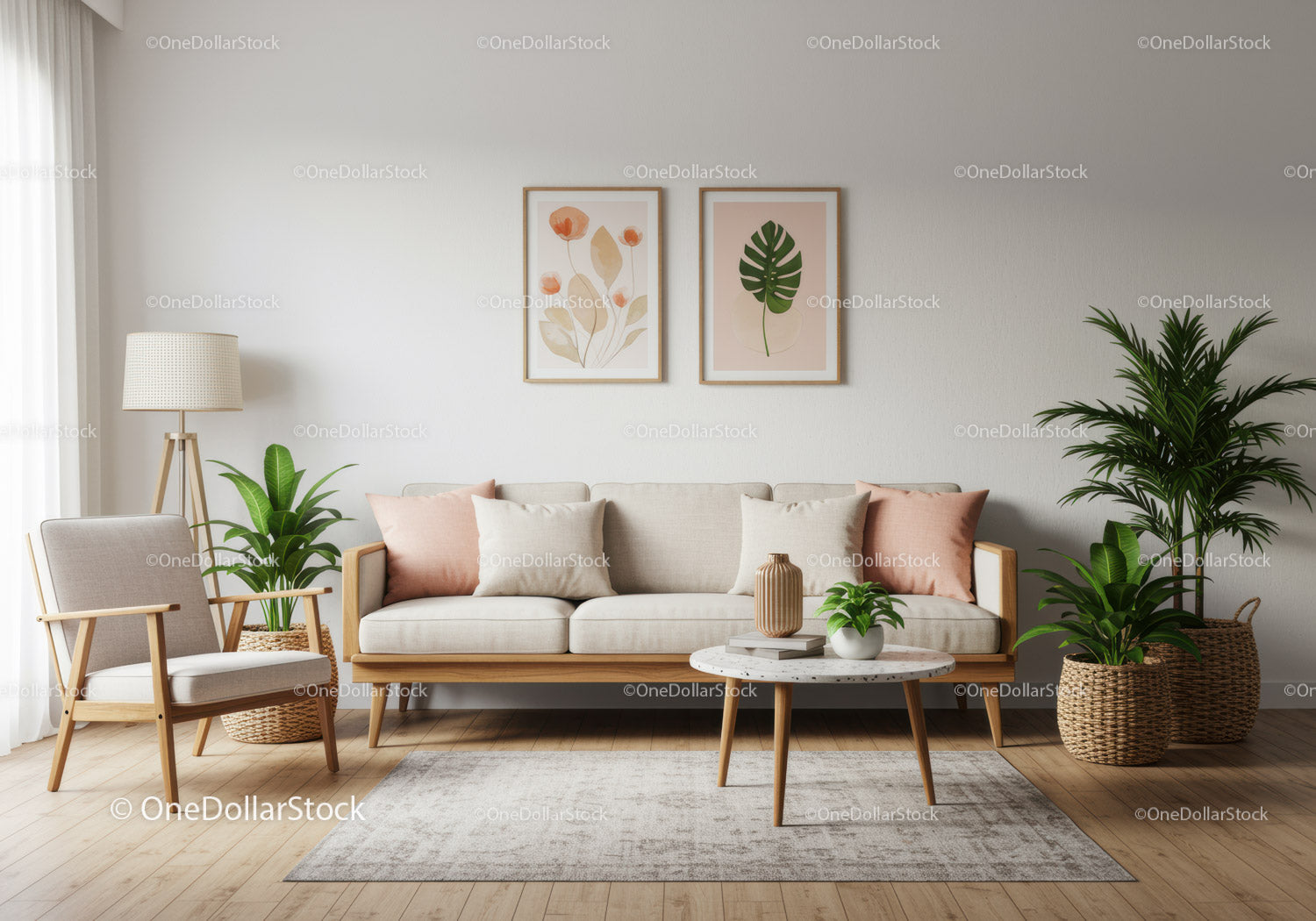 Cozy modern living room with natural decor elements