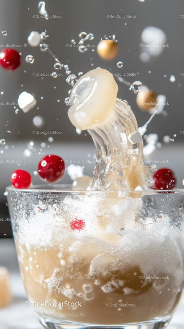 Coffee With Berries and Ice Splashing in a Glass