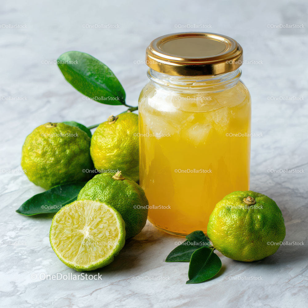 Refreshing Lime Juice with Fresh Citrus Fruits on Kitchen Counter