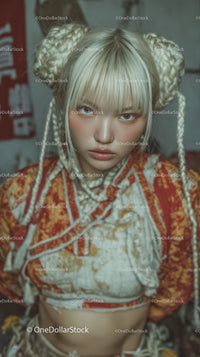 Young Woman with Braided Hair and Edgy Fashion in Urban Setting
