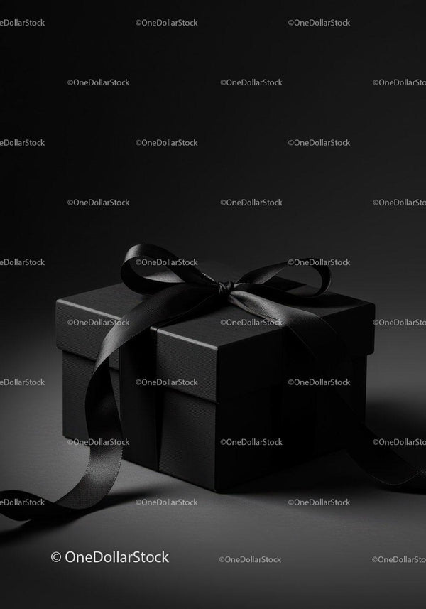 Elegant Black Gift Box with Satin Ribbon for Special Occasions JPG Mockup Image