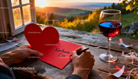 Writing a Romantic Heartfelt Note by Sunset with Wine