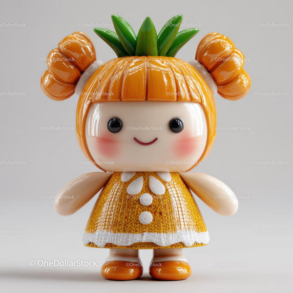 Cute Orange Pumpkin Doll With Green Leaves