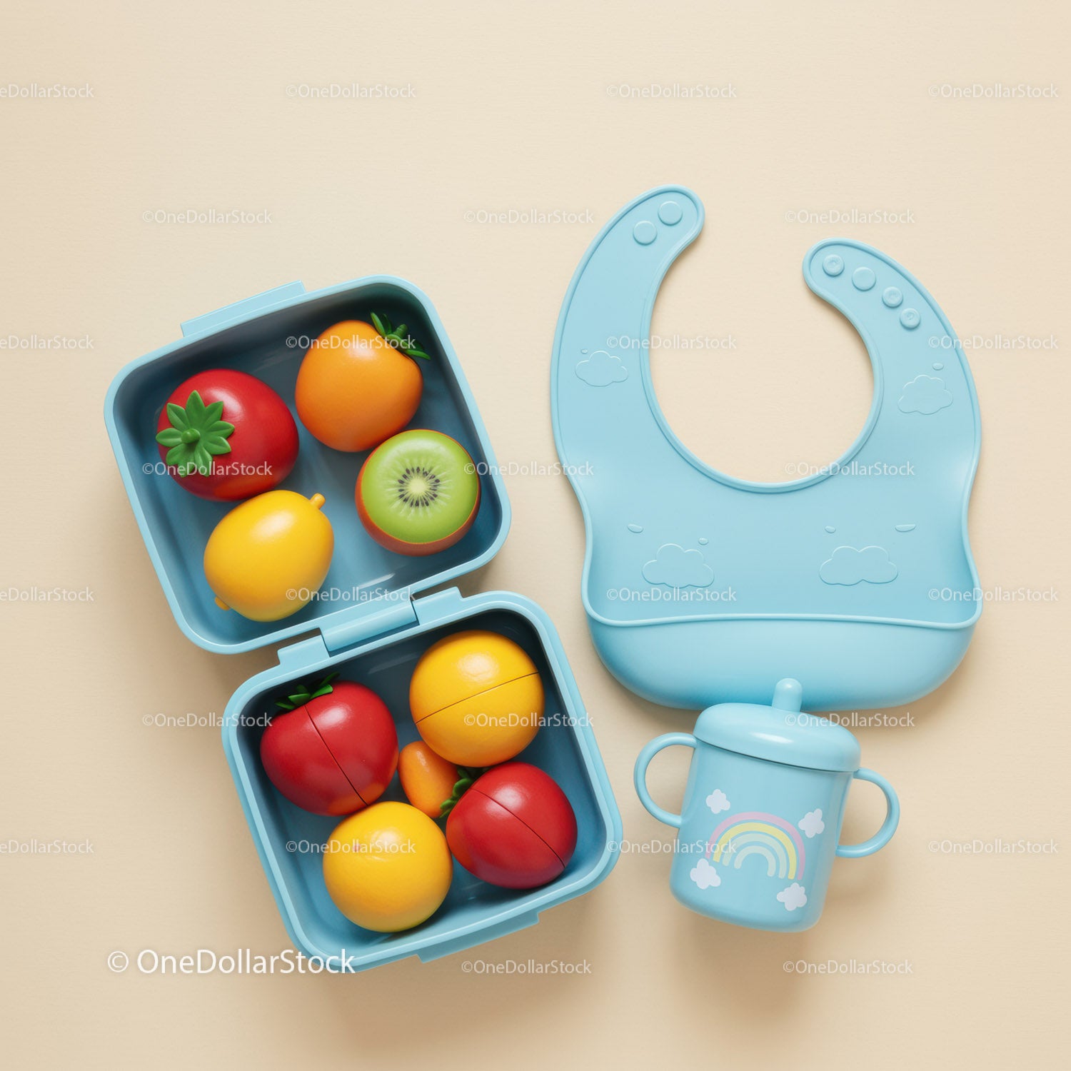 Colorful Baby Feeding Set with Playful Toy Fruits