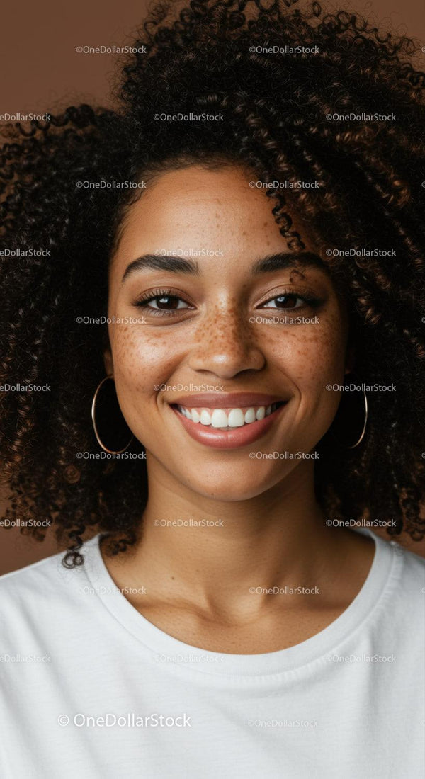 Portrait of a Smiling African American Woman with Curly Hair