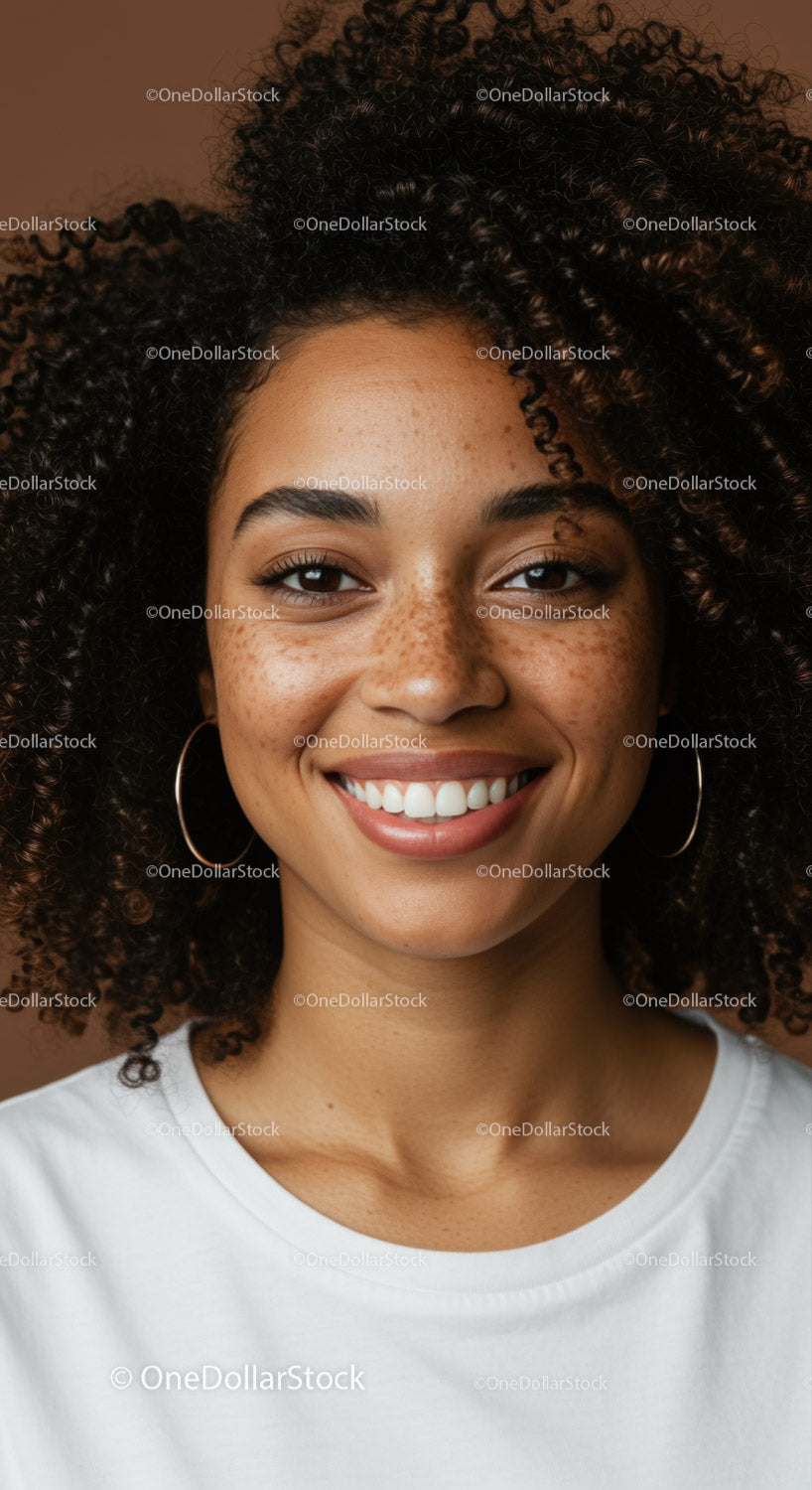 Portrait of a Smiling African American Woman with Curly Hair