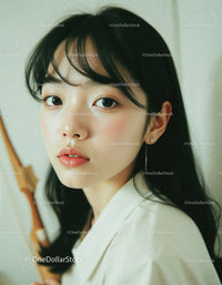 Elegant Portrait of Young Woman with Black Hair and Natural Makeup
