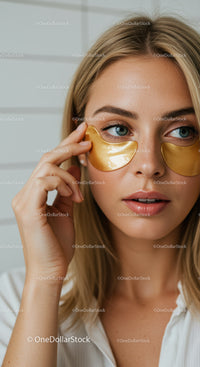 Portrait of a Woman with Gold Eye Patches for Skin Rejuvenation