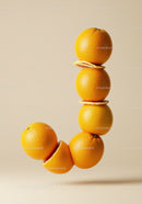 Creative arrangement of oranges forming letter J