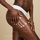 Close-up of a Black Woman Touching Thigh with White Shorts in Studio