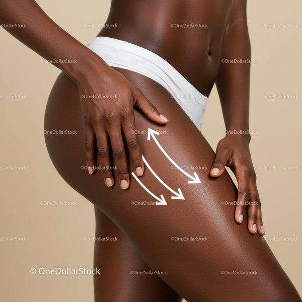 Close-up of a Black Woman Touching Thigh with White Shorts in Studio
