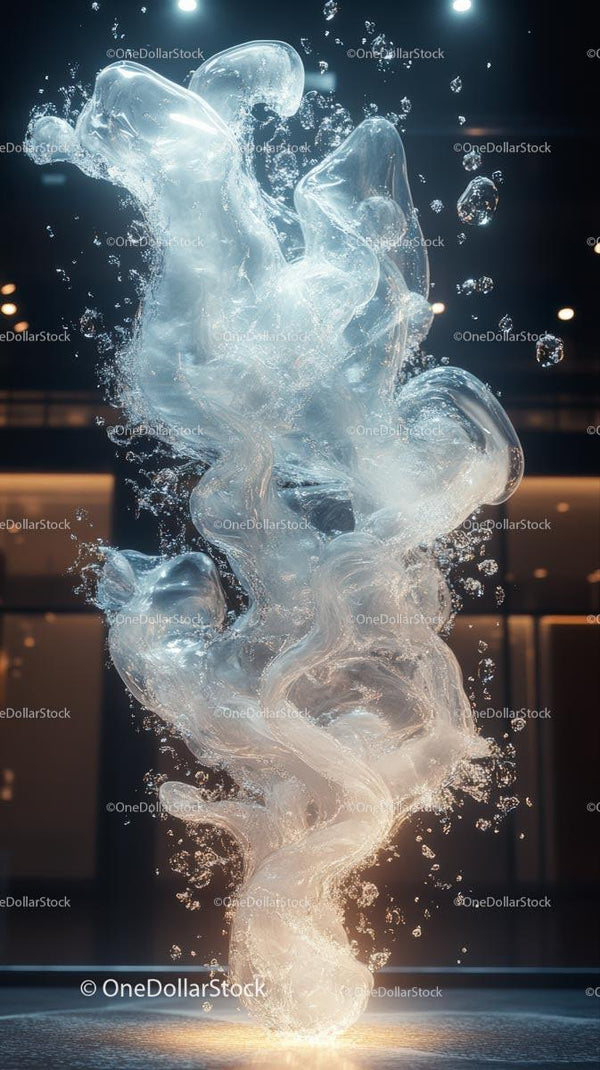 Dynamic Water Splash with Crystals and Droplets in Motion