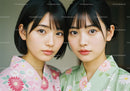 Elegant Twin Women in Kimono with Floral Patterns for Cultural Display