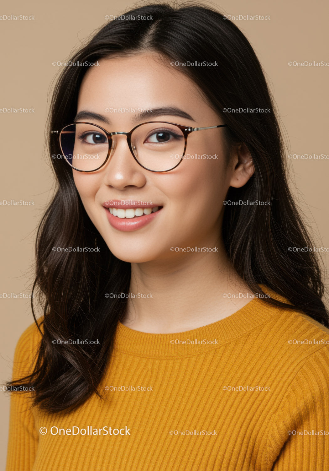 Portrait of a Smiling Woman with Glasses in Yellow Sweater
