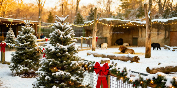 Snowy Zoo Christmas Display with Lions and Bears