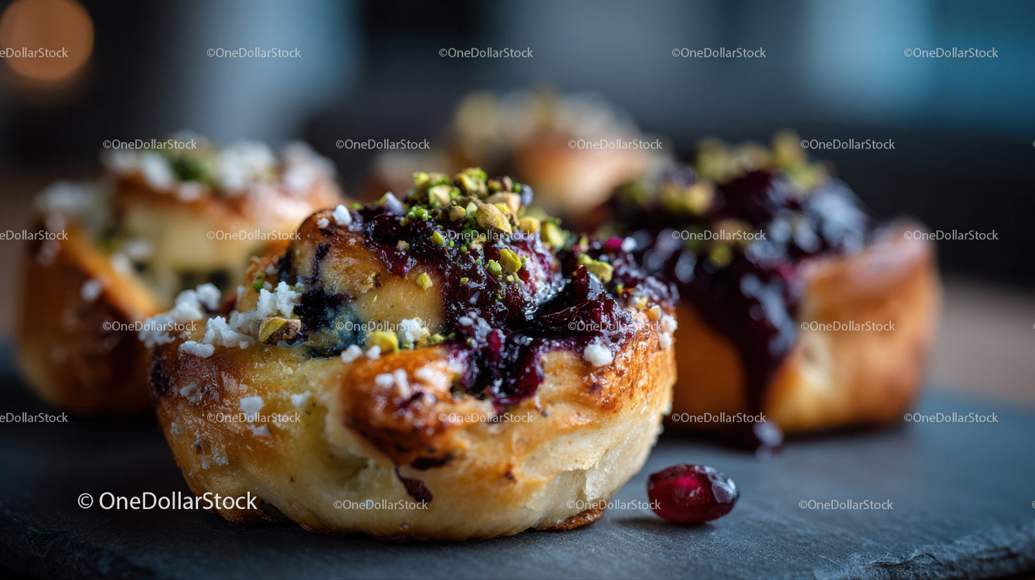 Berry Topped Cheesecake with Pistachios and Blueberry Sauce
