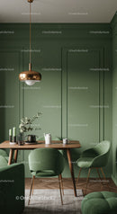 Stylish Green Dining Room with Velvet Chairs and Pendant Lighting