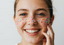 Young Woman with Colorful Sprinkles Smiling Cheerfully