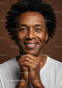 Smiling Black Man with Confident Expression in Casual Clothing