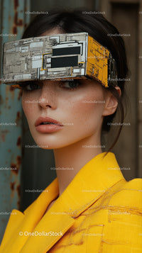 Futuristic Woman with Industrial Headgear and Stylish Yellow Jacket