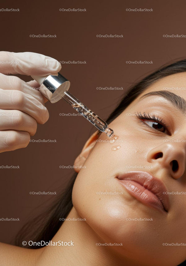 Kobieta otrzymująca nawilżające serum do twarzy z pipetą