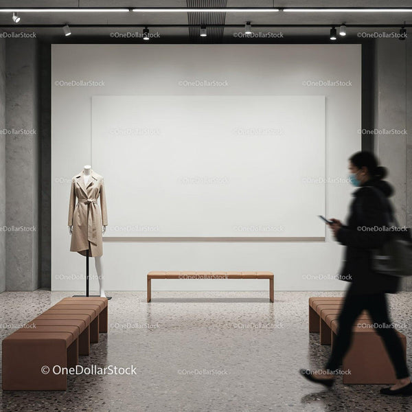 Modern fashion boutique interior with minimalist display JPG Mockup Image