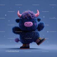 Colorful Furry Mascot with Rainbow Horns Wearing Boots and Smiling