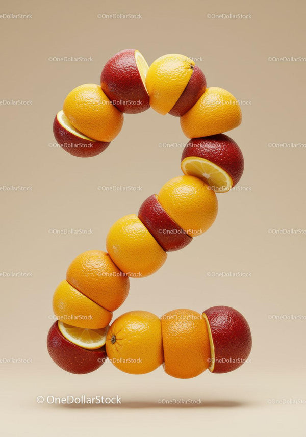 Number Two Composed of Vibrant Citrus Fruit Halves