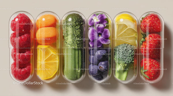 Colorful Fruit Capsules with Berries and Flowers for Healthy Lifestyle