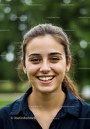 Bright Smiling Young Woman Portrait in Nature with Fresh Atmosphere
