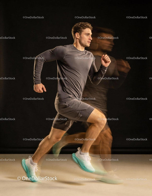 Athlete sprinting indoors wearing fitness apparel