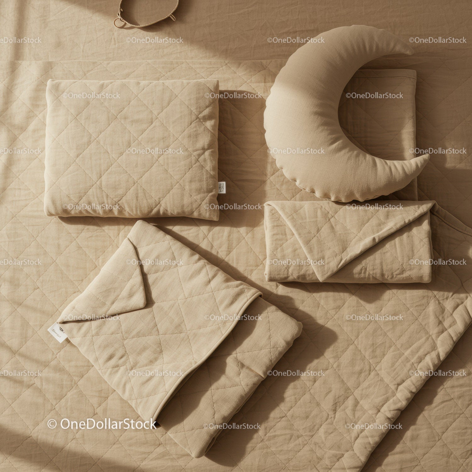 Minimalist Beige Quilted Baby Bedding Set with Moon Pillow