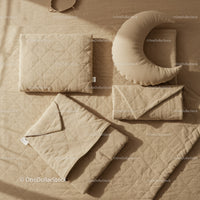 Minimalist Beige Quilted Baby Bedding Set with Moon Pillow