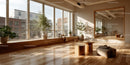 Bright Sunlit Interior with Green Plants and Wooden Decor