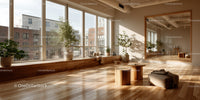 Bright Sunlit Interior with Green Plants and Wooden Decor