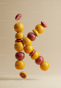 Creative letter K made of stacked citrus fruits