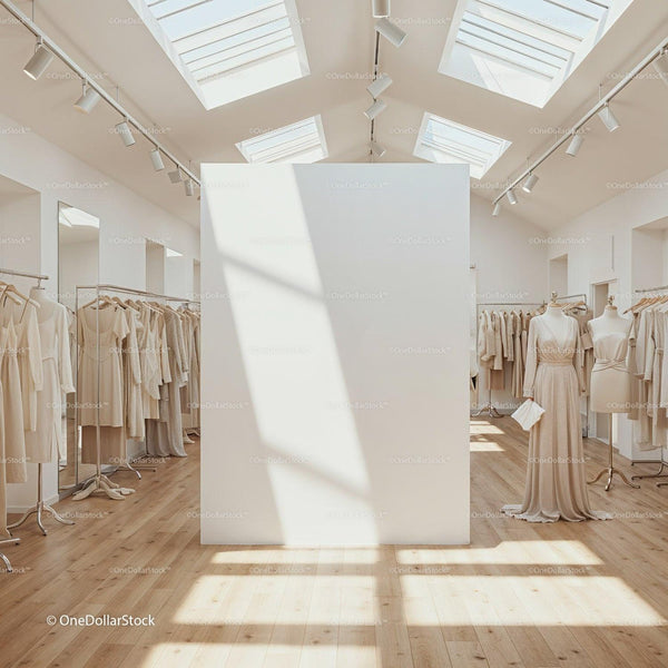 Minimalist bridal boutique with soft natural light JPG Mockup Image