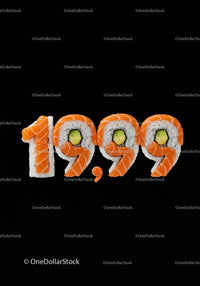 Sushi Rolls Forming Number 1999 on Black Background