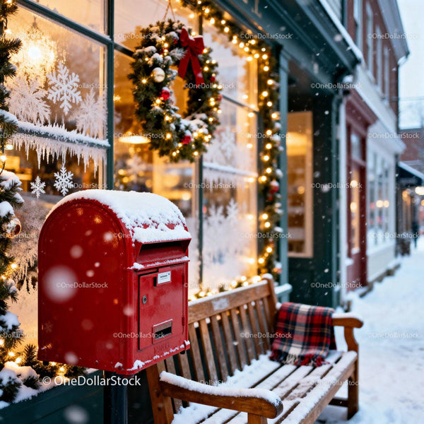 Winter Street Scene with Festive Holiday Decorations