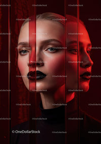 Futuristic Female Portrait with Red Lighting and Dark Makeup Stock Photo Bundle preview 7