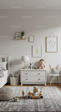 Bright and Cozy Kids Room with White Furniture and Playful Decor