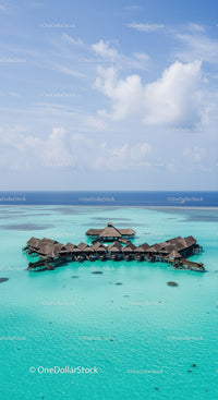 Overwater Bungalows in Tropical Paradise with Turquoise Water