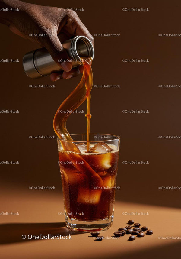 Nalewanie kawy cold brew na lód w przezroczystej szklance