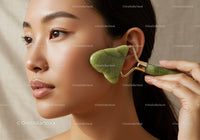 Close-Up of Woman Using Jade Roller for Facial Massage and Skin Rejuvenation