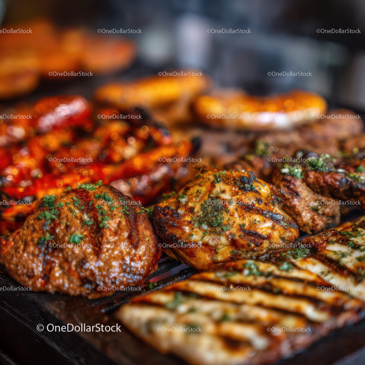 Kolorowe szaszłyki z grillowanego mięsa i warzyw na grillu