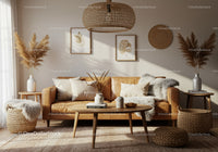 Cozy living room with natural textures and warm tones