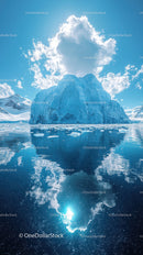 Majestic Blue Iceberg Reflecting in Calm Polar Waters Under Bright Sun