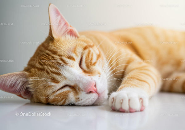 Sleeping orange tabby cat resting peacefully indoors