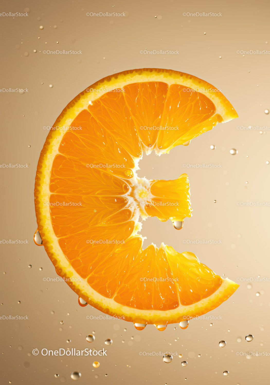 Fresh Orange Slice with Droplets on Neutral Background
