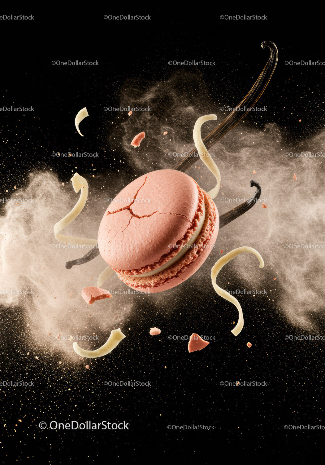 Delicate pink macaron with vanilla and powder explosion